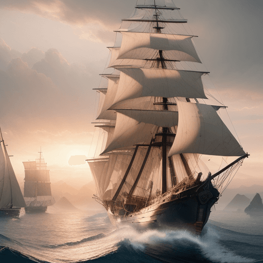 AI generated: Photo of a ultra realistic sailing ship, dramatic light, pale sunrise, cinematic lighting, battered,...