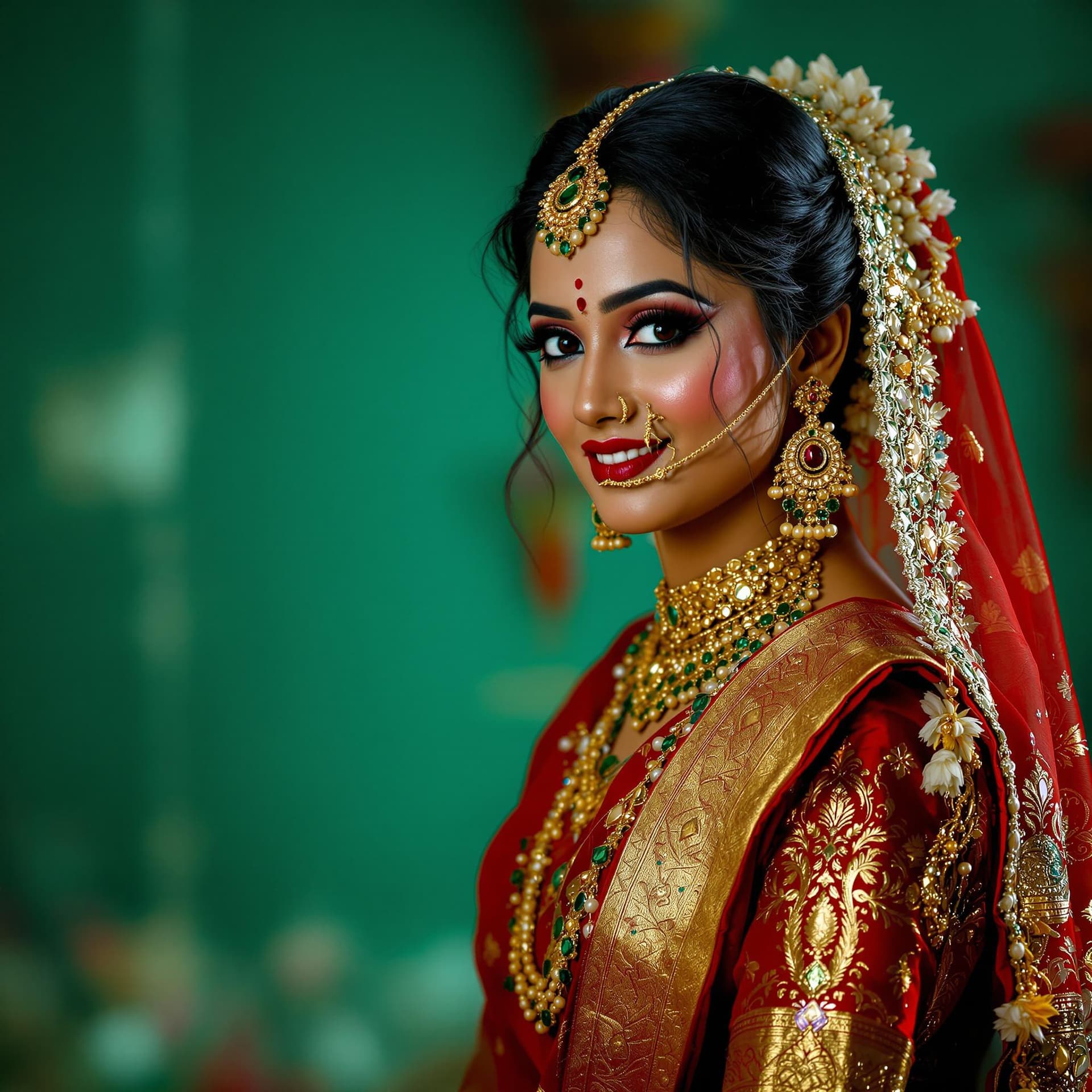 AI generated: a beautiful kerala bride in traditional saree,bride similar to actress Aiswarya rai, in the style of...
