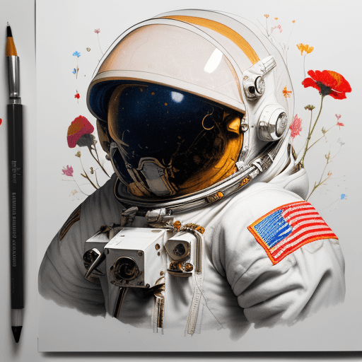 AI generated: detailed astronaut with flowers explosion helmets::3 anatomical drawing::1 dripping paint::1 coqueli...