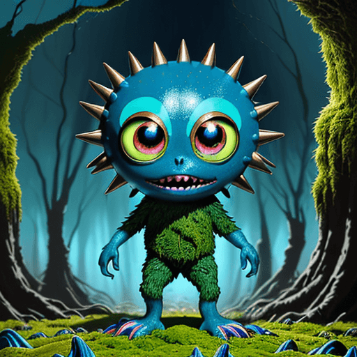 AI generated:  cartoon of a colorful creature, big eyes and big teeth, big feet, light bronze and blue schema, mos...
