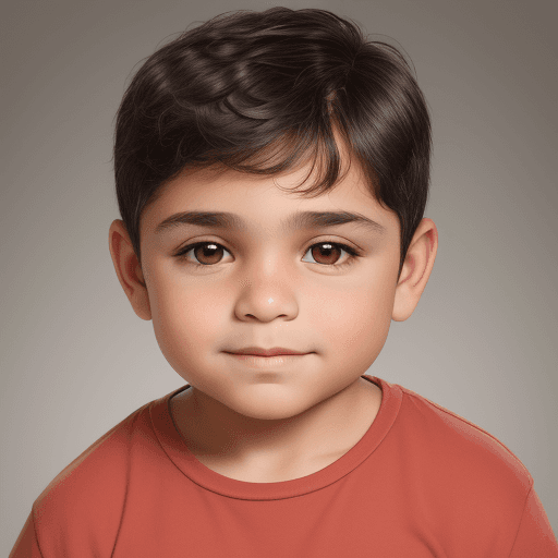 AI generated: high resolution child size color photograph of a 40 year old handsome, Latino, short hair, oval face...