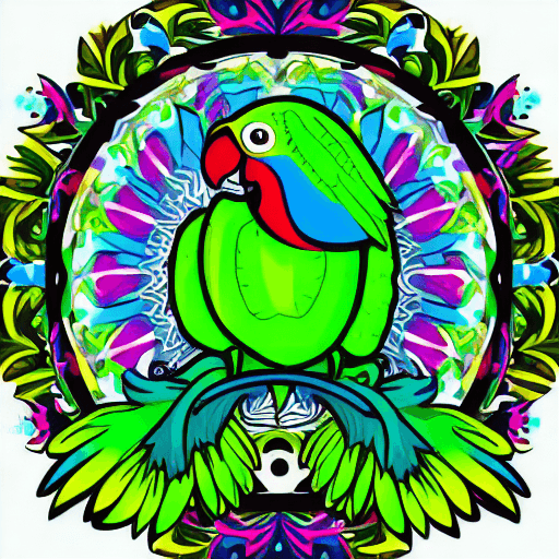 AI generated: a mascot logo of lime green parrot with vibrant plumage and exotic charm, simple, vector –no shading...