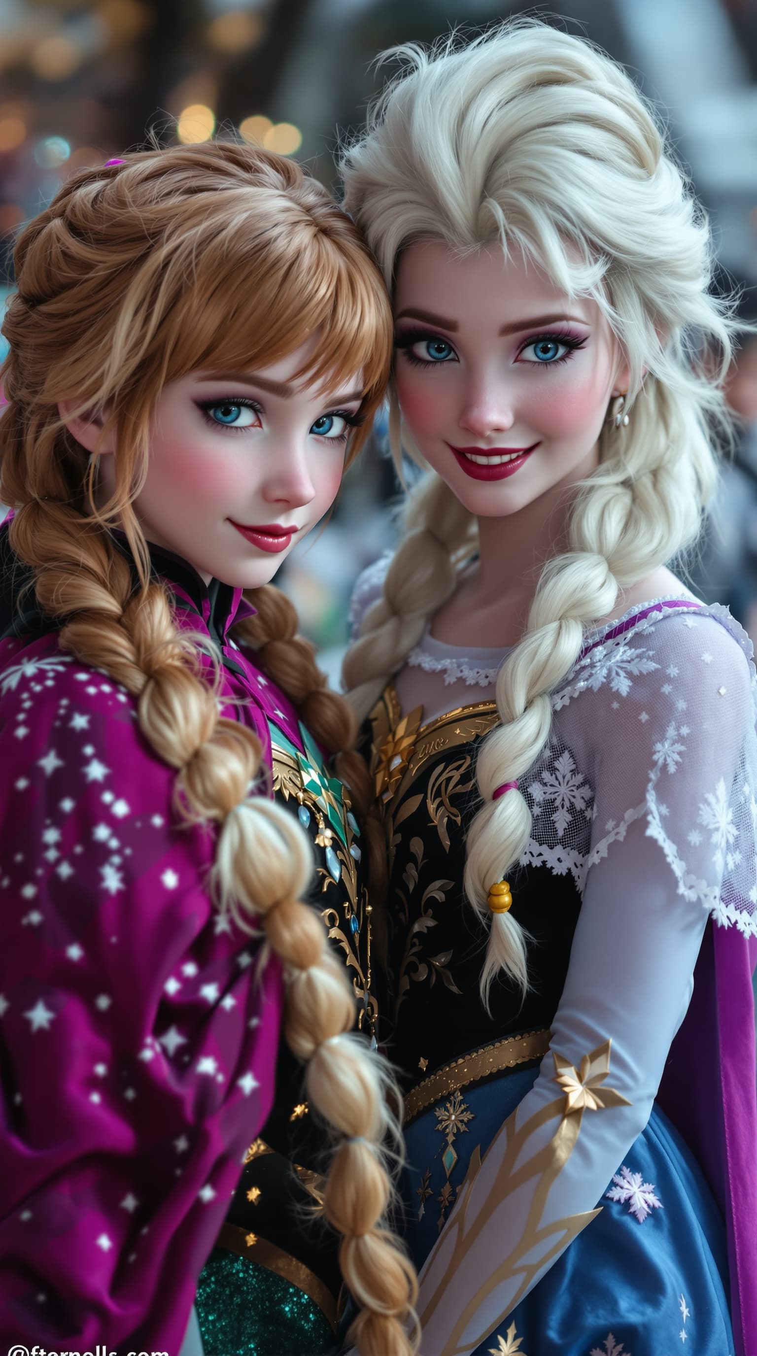 AI generated: A hyper-realistic depiction of 2 eleven year old cosplayers, as Elsa and Anna from Frozen










...