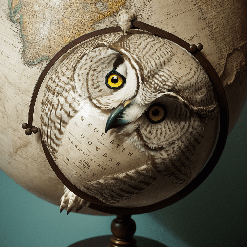 AI generated: hdr film still lifelike textures,globe dressed as owl,(owl:1.2) shaped globe