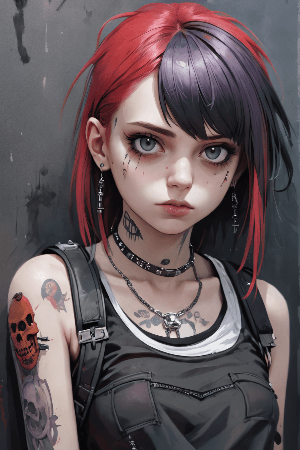 AI generated: Masterpiece, Best Quality, portrait of a teenage girl, (necropunk style:1.2)