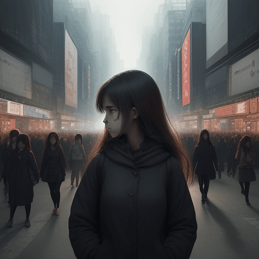 AI generated: "Write a poignant story about a melancholic girl with exquisite beauty who stands out in the bustlin...