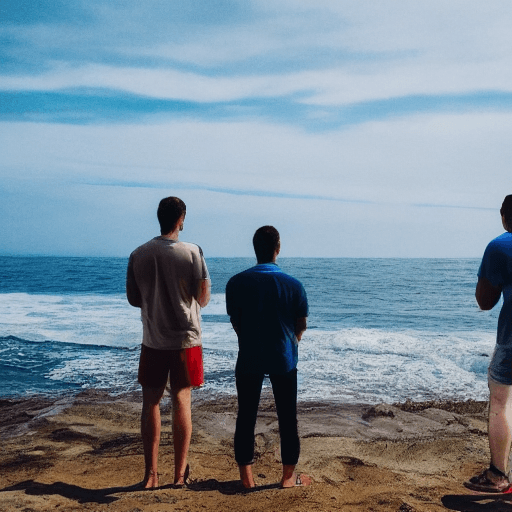 AI generated: Photo of men looking at horizon sea


