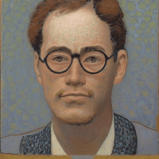 AI generated: fase of a man with espectacles and freckles in the style of Théo Rysselberghe