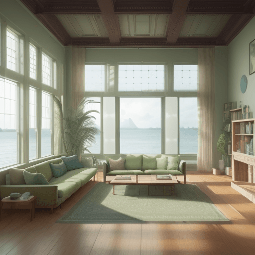 AI generated: High resolution photography interior design, dreamy sunken living room conversation pit, wooden floo...