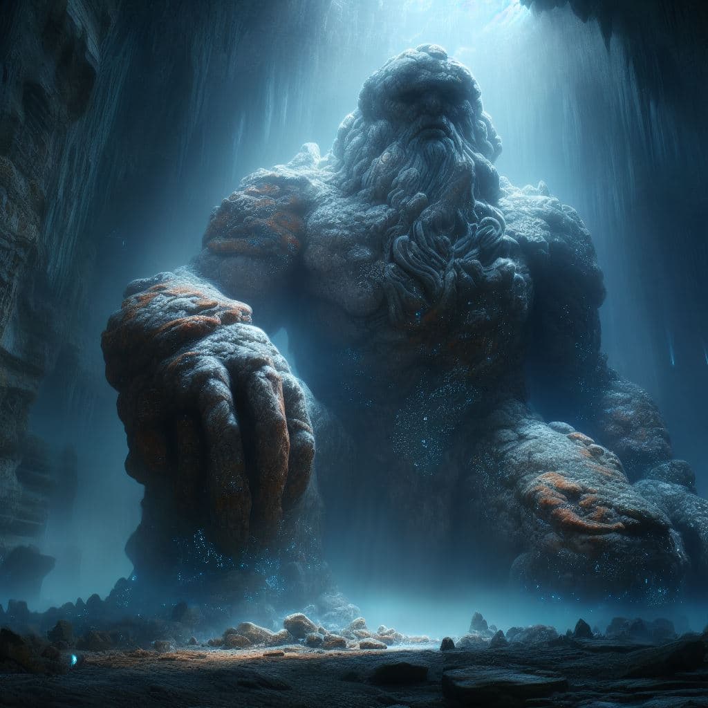 AI generated: In the depths of a vast, subterranean cavern, Gorgon, a powerful and ancient stone golem, guards the...