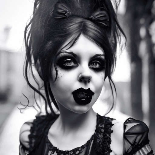 AI generated: Gothic girl, cute, in the style of Gothic fashion, expressive facial expressions, shot on a Sony a7I...