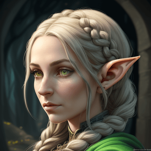 AI generated: a close up of a woman with a braid in her hair, fantasy concept art portrait, a portrait of an elf, ...