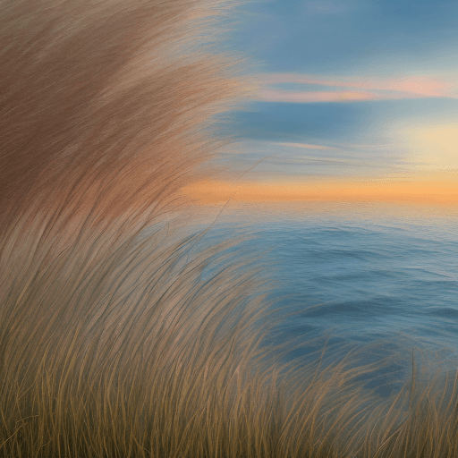 AI generated: Ultrawide, « Baltic Sea » with golden ratio style, 4K , foreground is beach grass, light is Golden h...