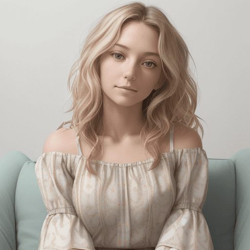 AI generated: An image of a woman sitting down with her body slightly turned to her left. She is looking at the ca...