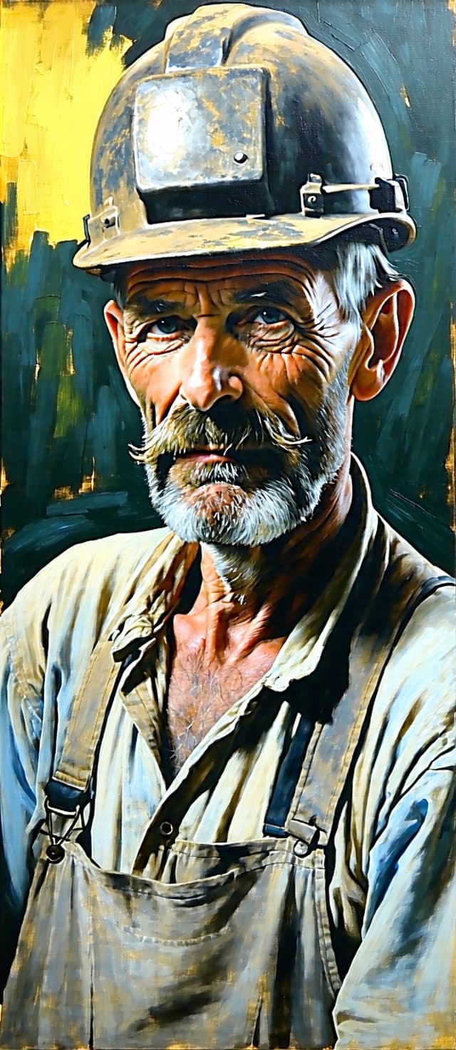 AI generated: a portrait of an old coal miner in 19th century, beautiful painting with highly detailed face by gre...