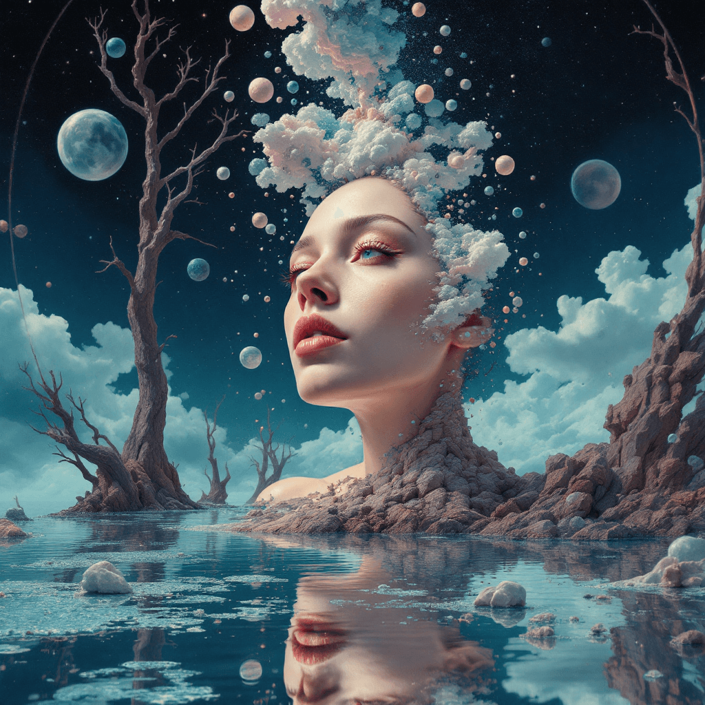 AI generated: A surreal image where a woman’s reflection shows her transforming according to her ever-shifting int...
