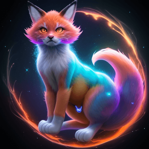 AI generated: A full wide view of the mythical Pokémon "Mew" as a foxy filled with bioluminescent lit soft orange,...