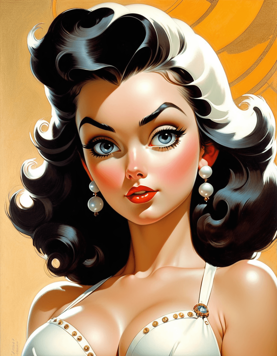 AI generated: art by Norman Rockwell and Frank Frazetta, erotic art, retro futurism, upper body of an adult woman,...