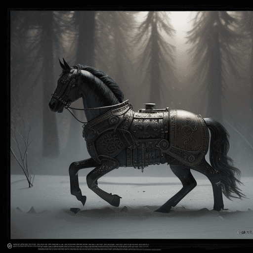 AI generated: Horse from a deck of cards, steampunk, harsh winter, perfect composition, beautiful detailed intrica...