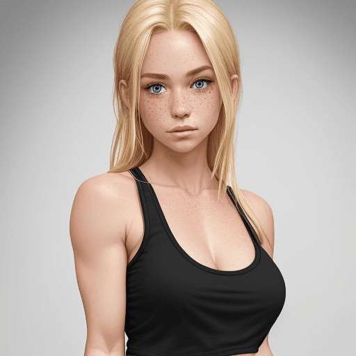 AI generated: blonde hair , black tank top, lifting shirt up,  shorts, standing in public, (highly detailed clothe...