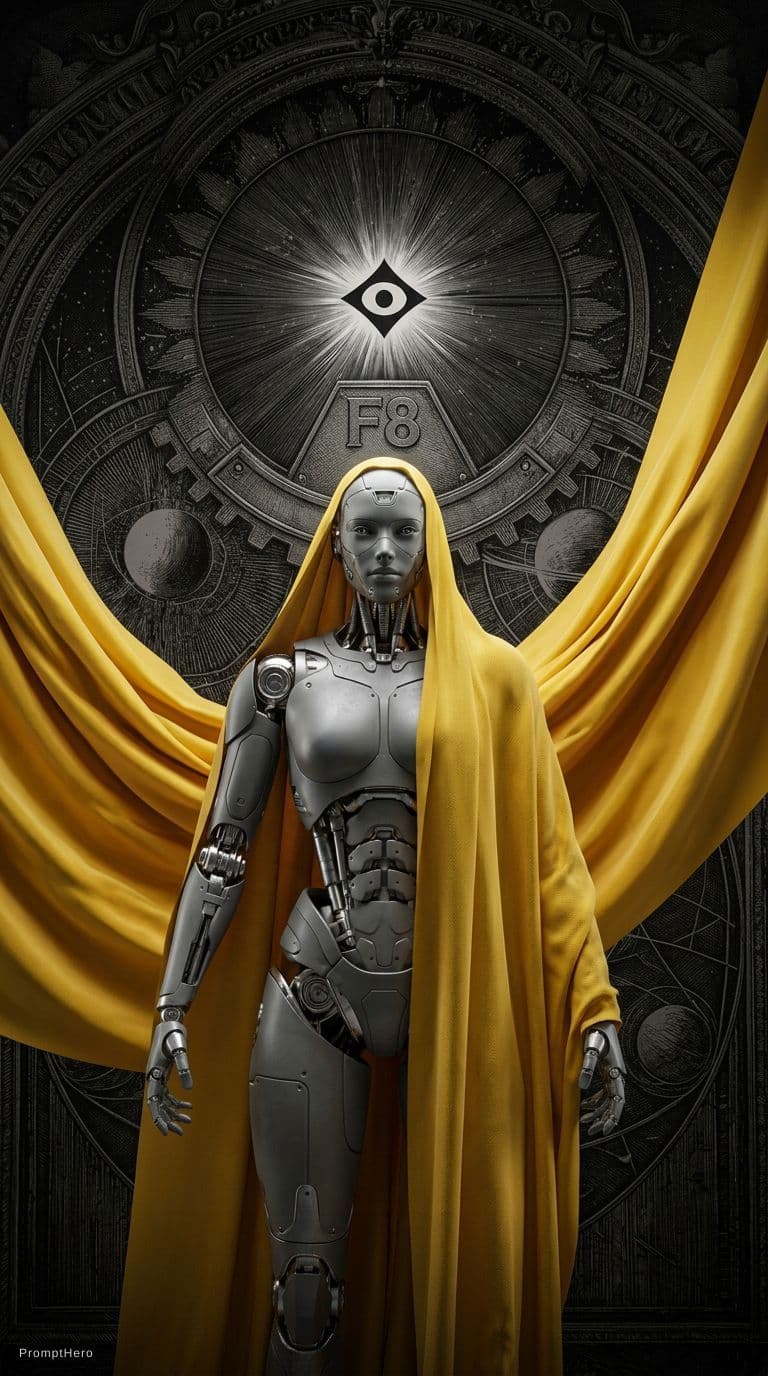 AI generated: rendering, futuristic cyberpunk aesthetic figure, front composition, full-body, gaze, matte grey met...