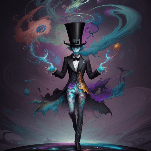 AI generated: a surreal picture with a top hat in it, in the style of swirling colors, aleksi briclot, cosmic land...