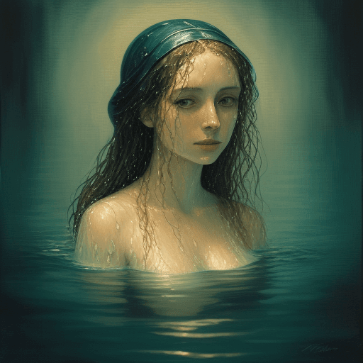AI generated: Woman in water, is depicted in a painting