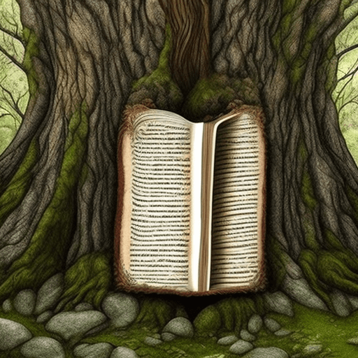 AI generated: FOTODE UN LIBRO DE FANTASIA Y MAGIA,  QUE ESTA UBICADO EN UN BOSQUE NORMAL,QUE SEA UNA ENTRADA EL LI...