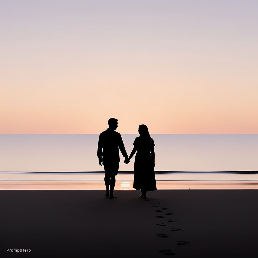 AI generated: coppia che cammina in spiaggia nuda 
