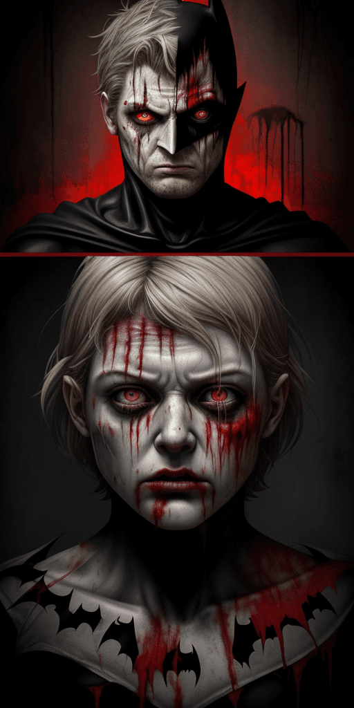 AI generated: (((medium font text speech bubbles)))silent hill style, 4d Overlay, gorecore comic strip style. A bl...