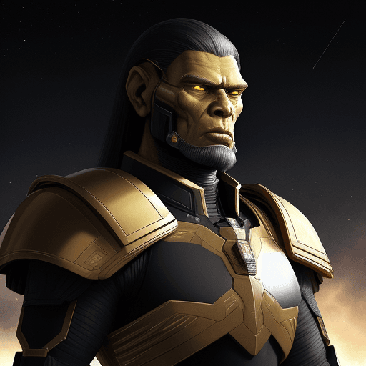 AI generated: A supreme commander, still human but with slight Neanderthal-like features, watches his army marchin...