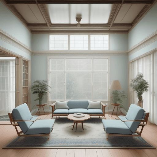 AI generated: High resolution photography interior design, dreamy sunken living room conversation pit, wooden floo...