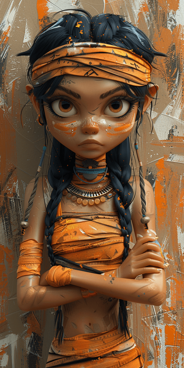 AI generated: A cartoon-style character design of an Egyptian mummy girl, with her arms crossed and wearing tradit...
