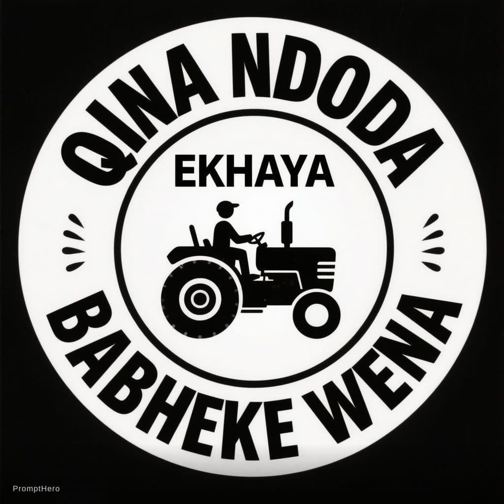 AI generated: A black and white circular badge logo with curved bold text. Top text: 
“QINA NDODA”, bottom text: “...