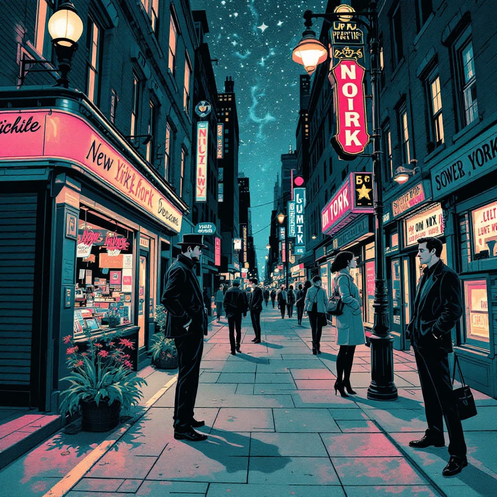AI generated: An illustration of nightlife in new york inspired precise visuals blending details with surrealism w...