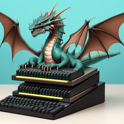 AI generated: a dragon representing good software development practice programming a computer


