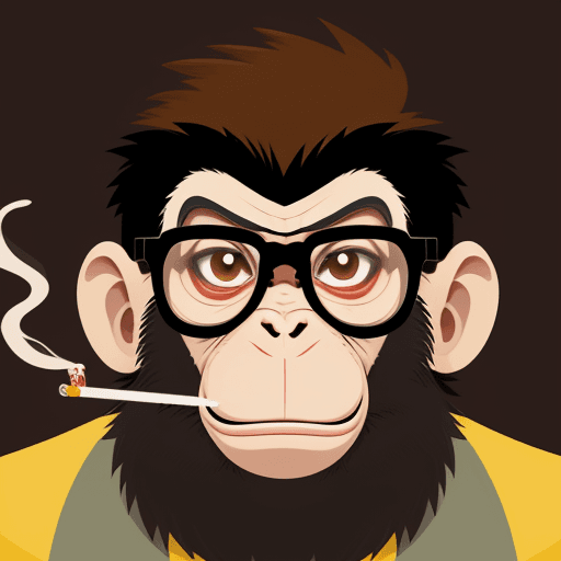 AI generated: vector illustration, monkey with Glasses and a cigarette, angry, watching at camera, cartoon

