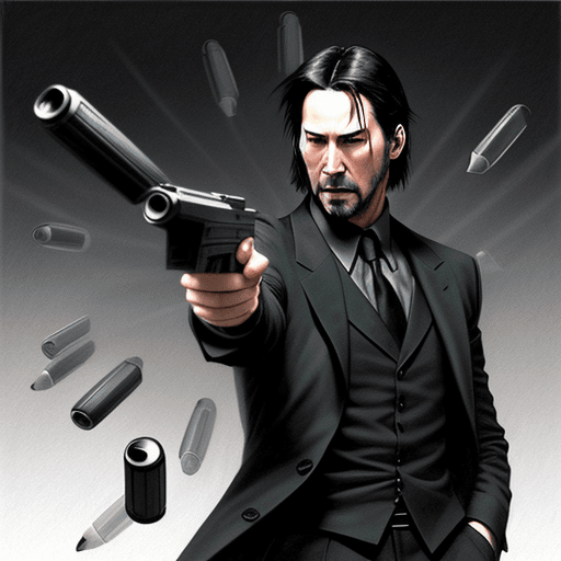 AI generated: Pencil art style, Keanu Reeves as Neo from the Matrix stopping bullets