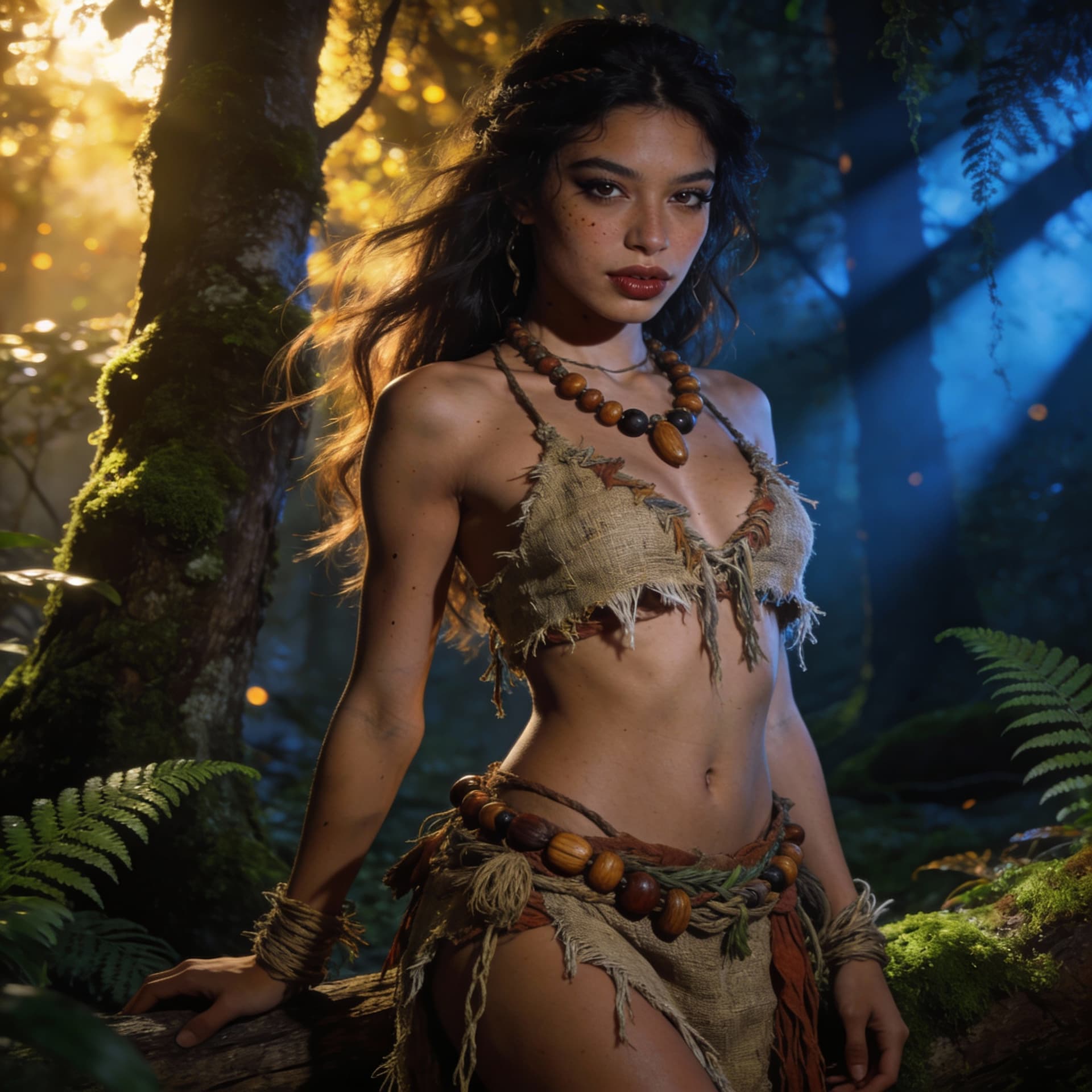 AI generated: 25 year old slender girl,photo of a seductive Ciguapa shaman,hyper detail,intimate facial expression...