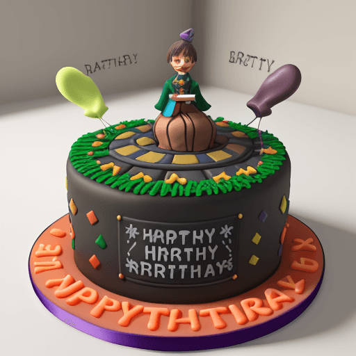 AI generated: Create a 3D Happy Potter themed birthday cake