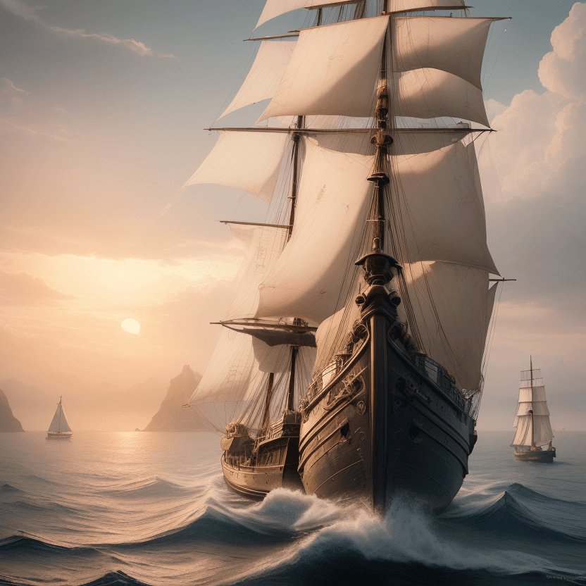 AI generated: Photo of a ultra realistic sailing ship, dramatic light, pale sunrise, cinematic lighting, battered,...