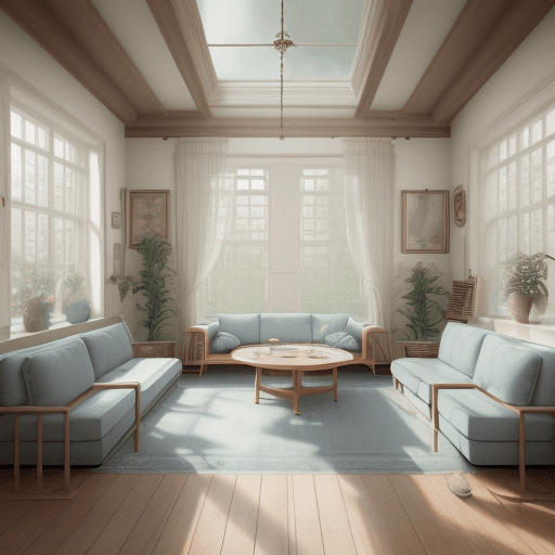 AI generated: High resolution photography interior design, dreamy sunken living room conversation pit, wooden floo...