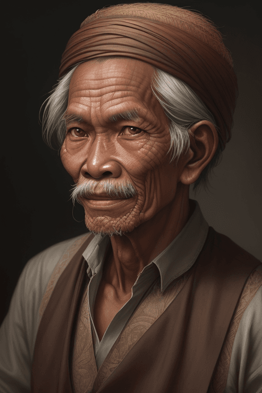 AI generated: Portrait of an elderly Indonesian male farmer in the 19th century, a beautiful painting with a very ...