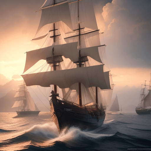 AI generated: Photo of a ultra realistic sailing ship, dramatic light, pale sunrise, cinematic lighting, battered,...