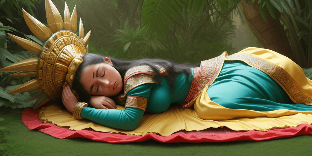 AI generated: princesa azteca hermosa durmiendo recostada sobre la tierra