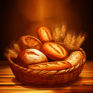 AI generated: Rustic bread basket vector, featuring a wholesome mix of freshly baked loaves and ripe baguettes, by...