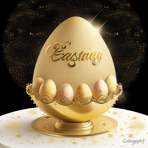 AI generated: Create a charming design featuring a golden Easter egg surrounded by glittering stars with the phras...