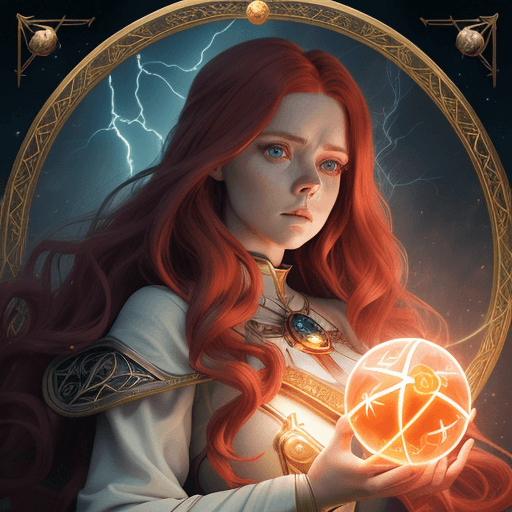 AI generated: a woman holding a glowing ball in her hands, featured on cgsociety, fantasy art, very long flowing r...