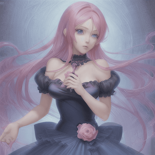 AI generated: anime girl with blue eyes and pink hair holding a rose, anime digital art, stunning anime face portr...