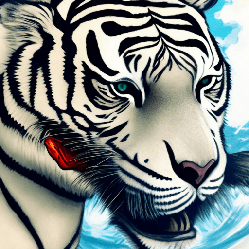 AI generated: a white tiger clawing a fish in the style of anime , plain background --ar 1:1 